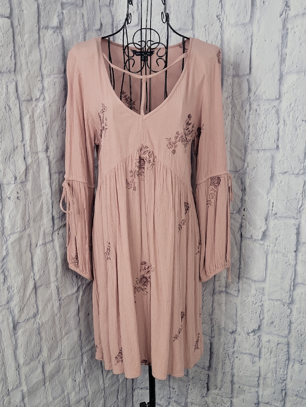 Lucky Brand‎ Boho Embroidered Pink Peasant Dress Flowy Cottagecore Medium